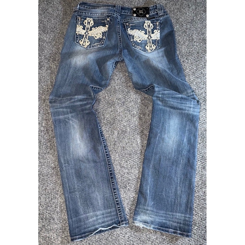 Miss Me JP6187B Boot Cut Womens Jeans Embroidered Cross and Rhinestones Size 34 - Picture 7 of 12